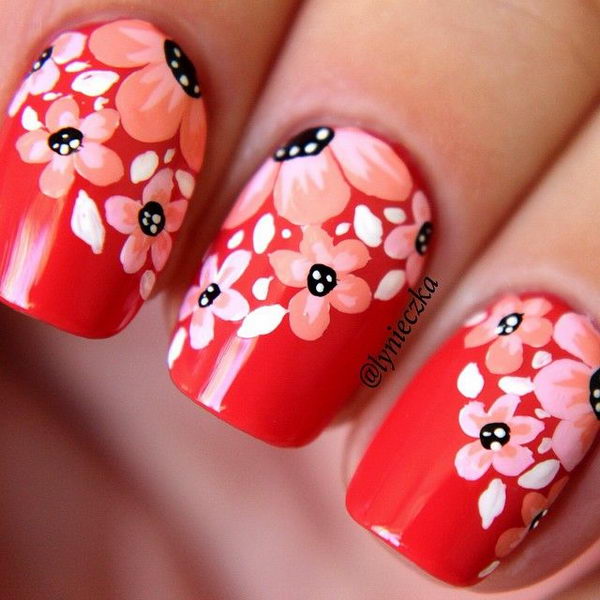 30 Pretty Flower Nail Designs - Hative