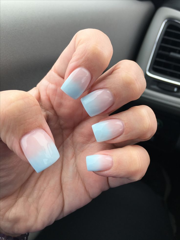 Light blue French fade | Light blue nails, February nails, White tip nails